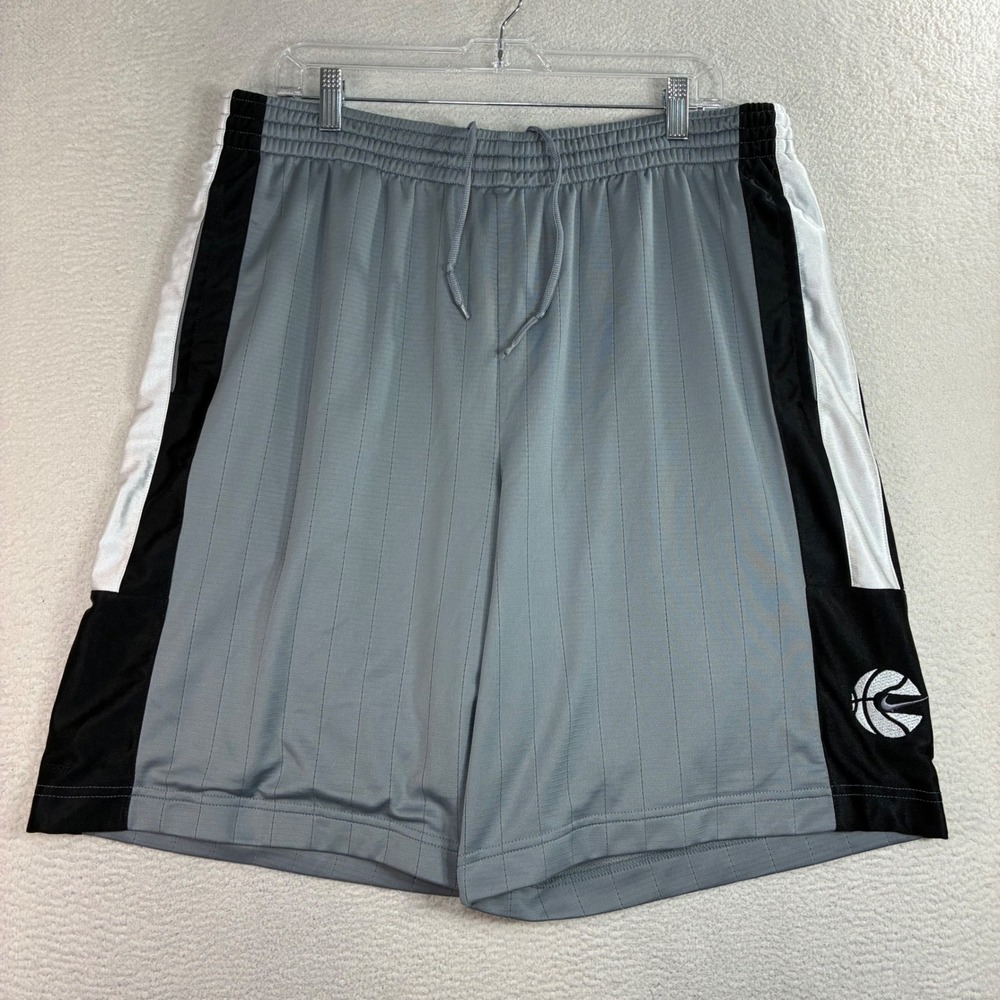Y2K Nike Baggy Basketball Shorts Men 2XL Gray Black Mesh Silky Loose Drawstring